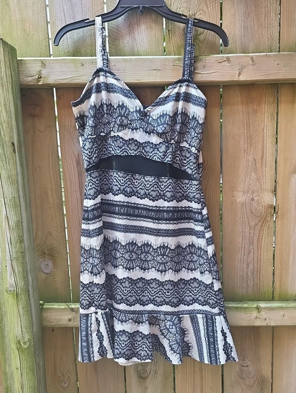 Fire Los Angeles Cream Dress with Black Lace Overlay